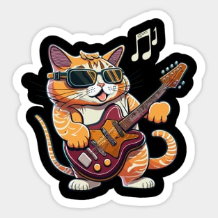 Cat Playing Guitar Vintage Retro Cute Cat And Guitar Lover Sticker